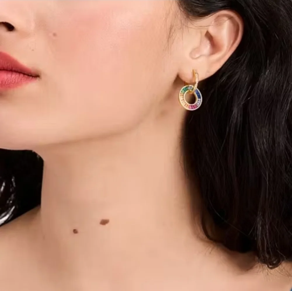🌈▪️Kate Spade▪️ Multicolor Rainbow Drop Joy  Gold Hoop Earrings